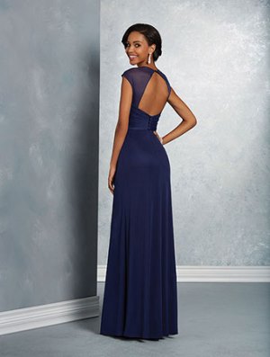 Alfred Angelo 7412 features a beautiful cut-out back detail in sheer over draped surplice bodice.
