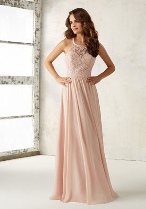 Chiffon bridesmaid dress in blush from the Mori Lee spring 2017 collection.